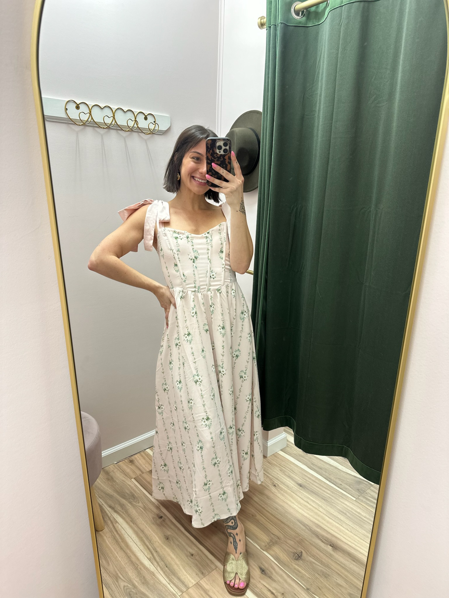 Floral Tie Strap Corset Midi Dress