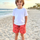 Boy's Swim Short-BP285_Tiny Palms on BricRed