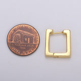 24k Gold Earrings, Square Huggie Earring, 16X15mm Square Ear