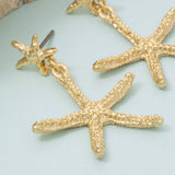 Gold Dipped Double Star Fish Stud Dangle Earrings