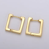 24k Gold Earrings, Square Huggie Earring, 16X15mm Square Ear
