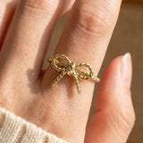 Twisted Metallic Ribbon Bow Band Ring