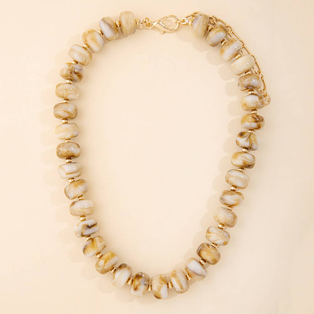 Marbled Chunky Rondelle Bead Statement Necklace