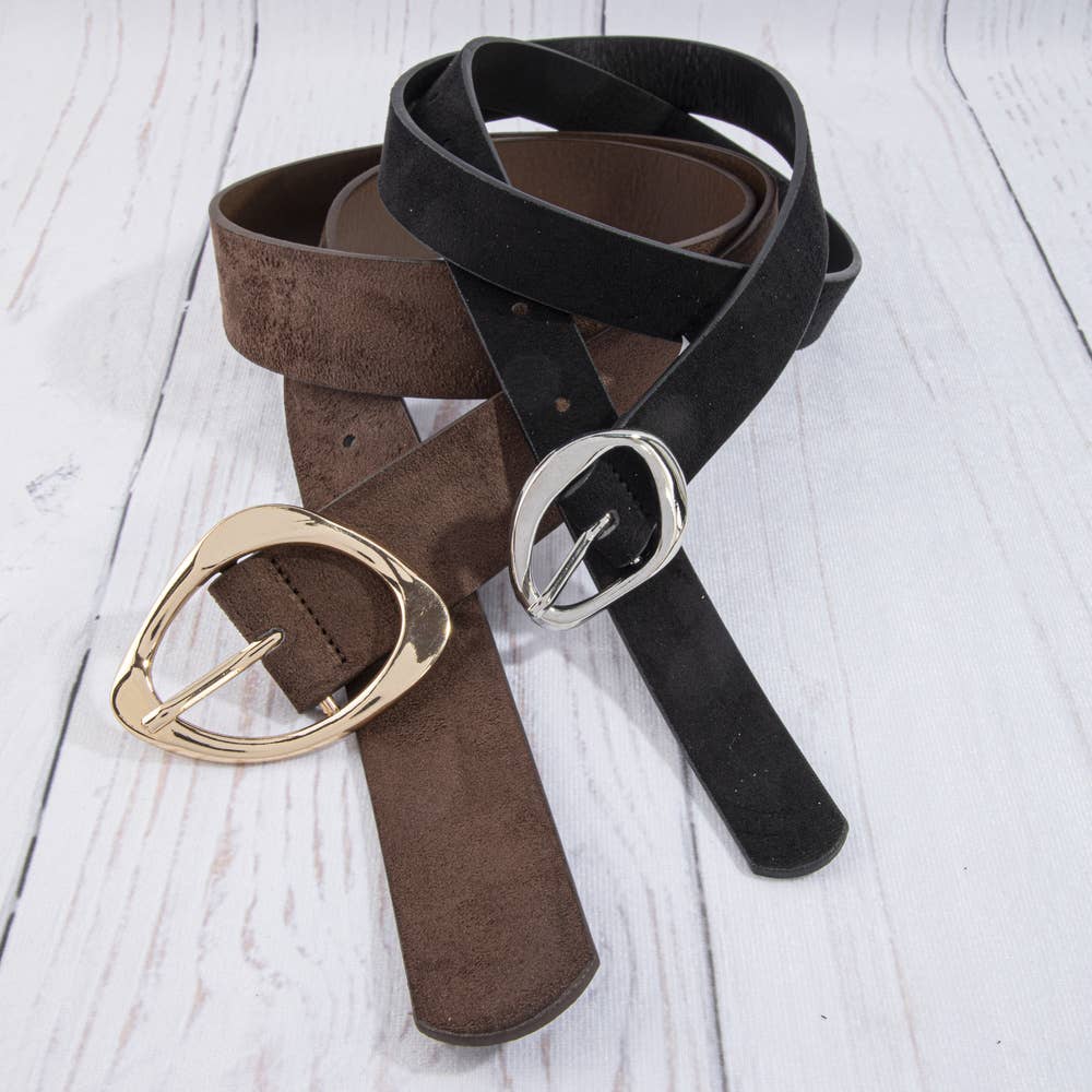 Vegan Suede Belt Set With Sculpted Oval Buckles