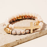 Cross Charm Stone Beaded Bracelet Set