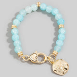 Sand Dollar Charm And Heart Clasp Glass Beaded Bracelet