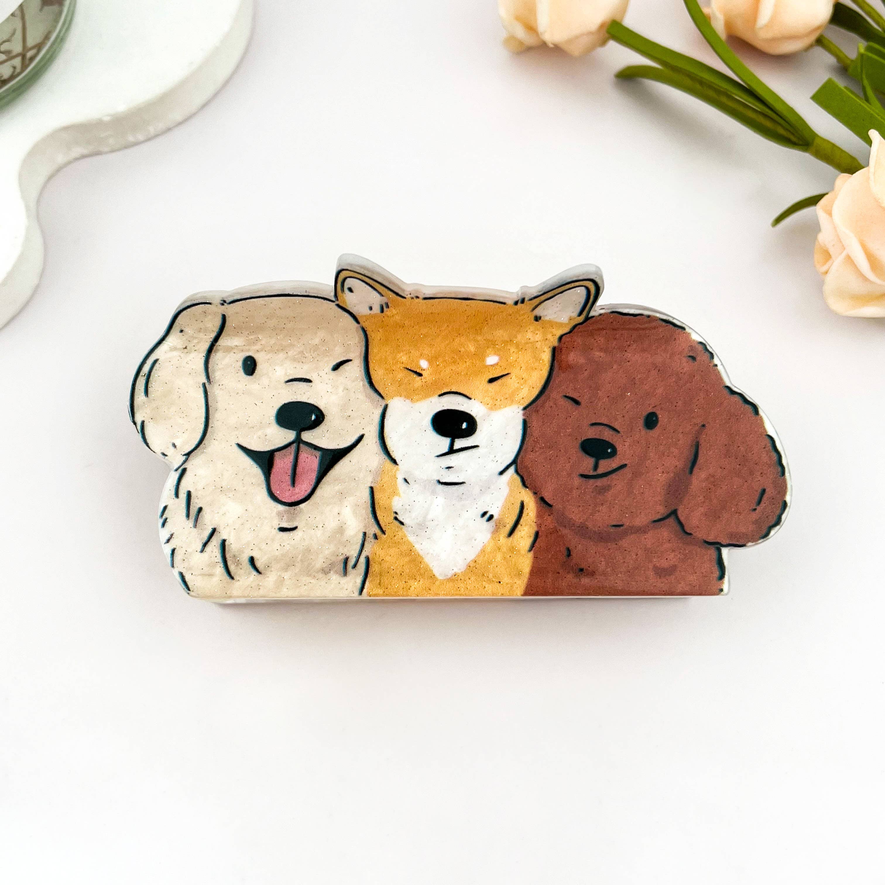 Cute Cartoon Three Puppies Animal Print Hair Claw Clip