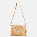 Shell Beaded Accent Paper Woven Envelope Clutch Bag
