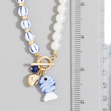 Blue Stripe Pearl Toggle Fish Pendant Necklace