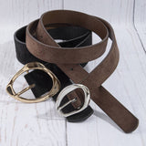 Vegan Suede Belt Set With Sculpted Oval Buckles