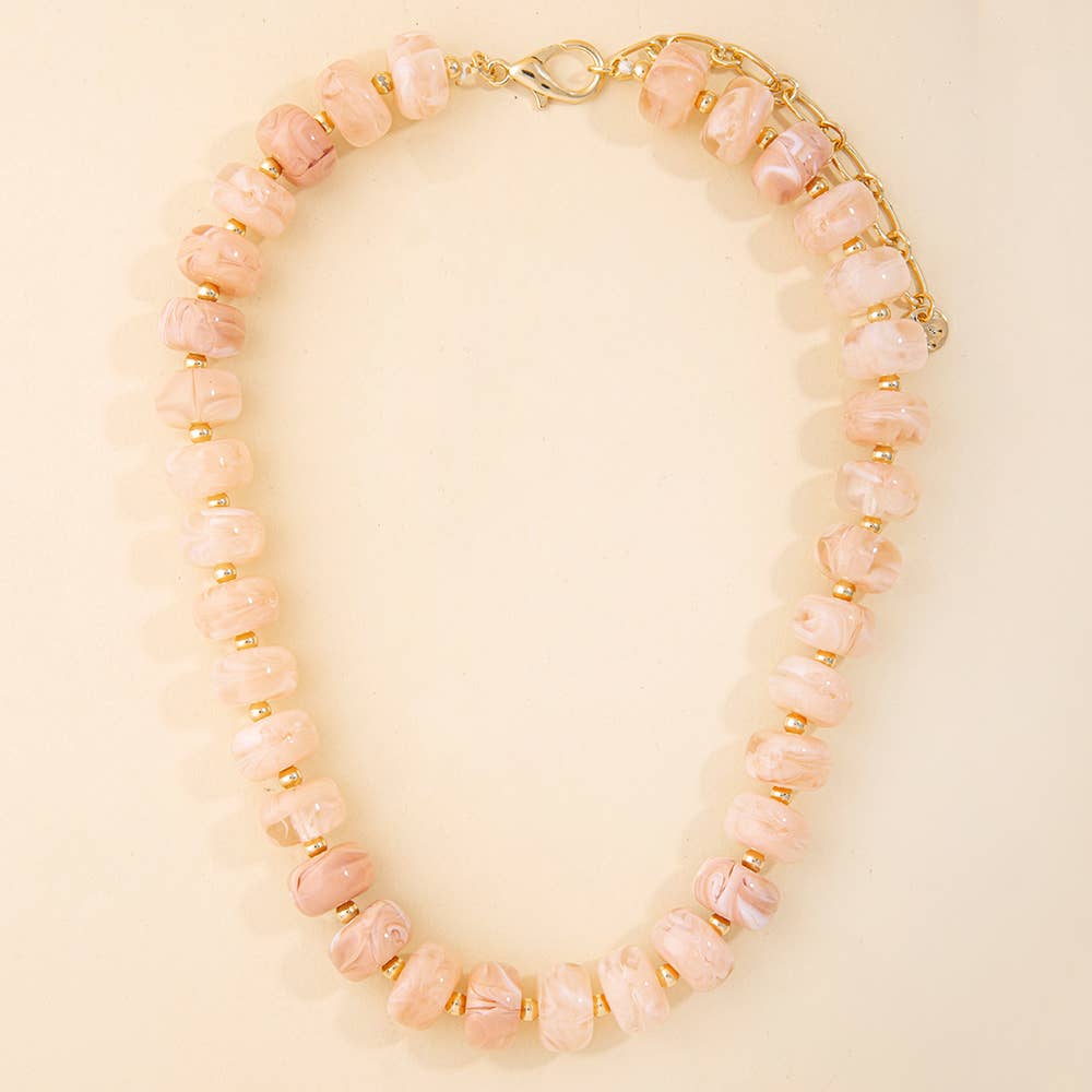 Marbled Chunky Rondelle Bead Statement Necklace