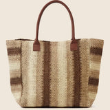 Large Straw Braided Striped Tote Bag