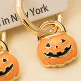 Halloween Jack O Lantern Bucket Charm Hoop Earrings