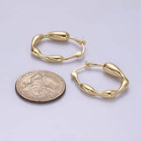 14K Gold Filled 27mm Molten Drip French Lock Latch Hoop Earrings in Gold & Silver | AE441 AE442