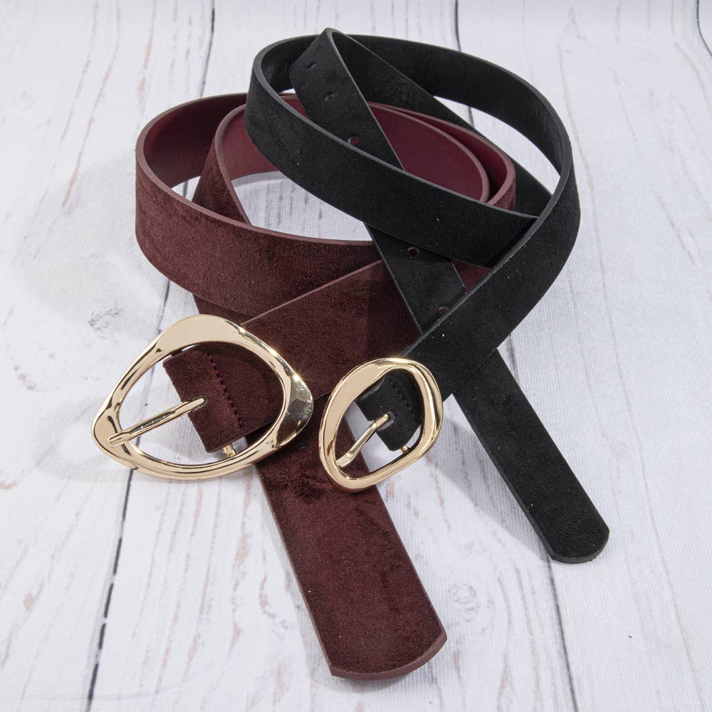 Vegan Suede Belt Set With Sculpted Oval Buckles