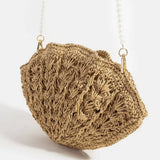 Straw Braided Pearl Beaded Strap Seashell Bag