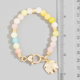 Sand Dollar Charm And Heart Clasp Glass Beaded Bracelet