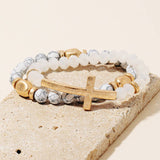 Cross Charm Stone Beaded Bracelet Set