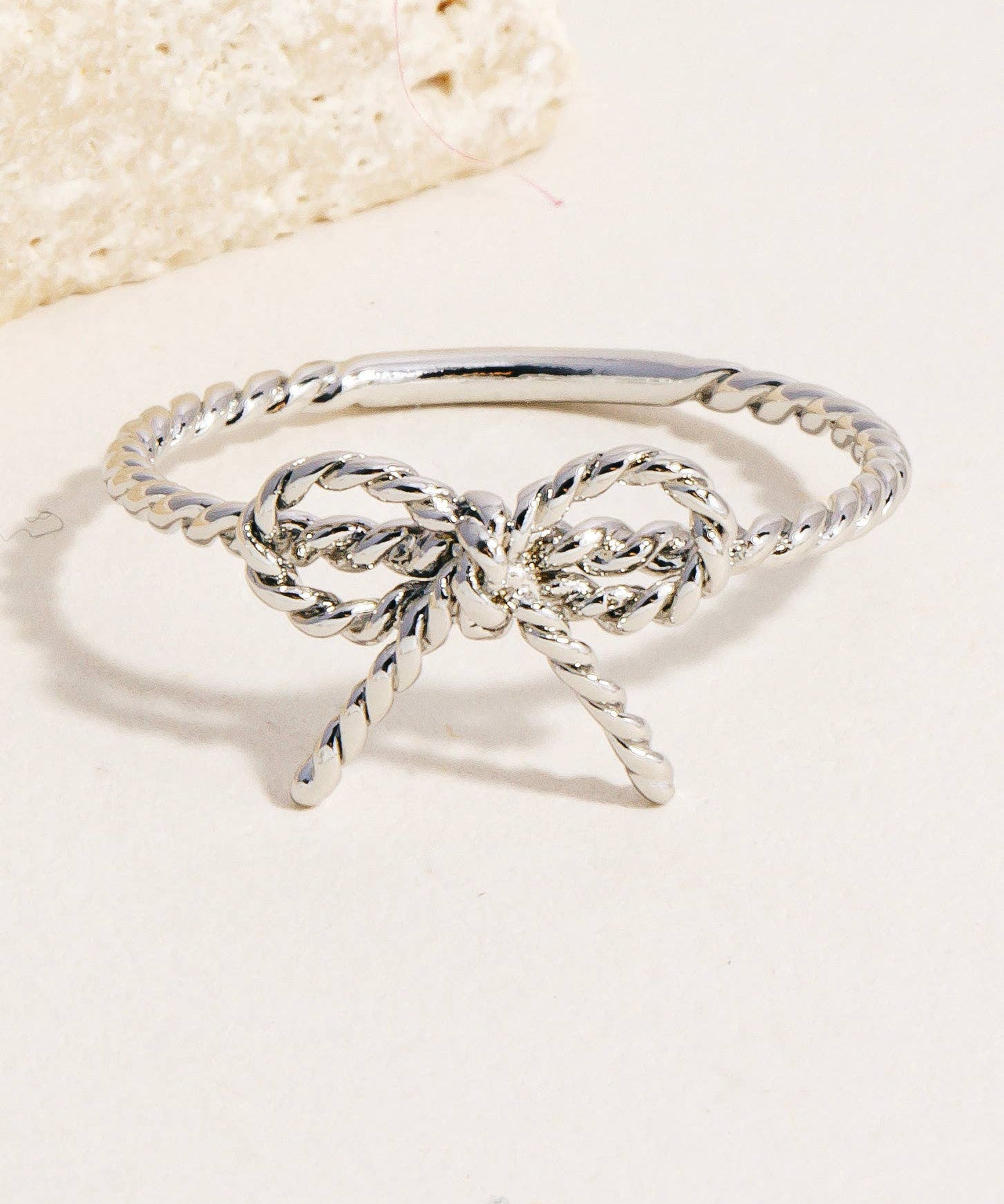 Twisted Metallic Ribbon Bow Band Ring