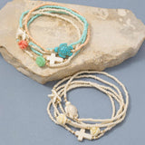 Cross And Sea Life Charms Mixed Beaded Bracelet Set