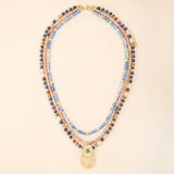 Layered Semi Precious Bead Sunburst Medallion Necklace