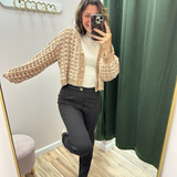 Camel Textured Chenille Button-Front Cardigan
