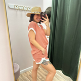 Contrast Trim Ribbed Knit Shorts Set