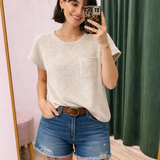 Oatmeal Textured Knit Pocket Tee