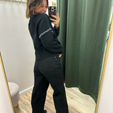 ELAN Black Contrast Stitch Quarter-Zip Sweater