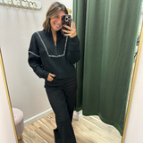 ELAN Black Contrast Stitch Quarter-Zip Sweater