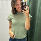 ELAN Light Olive Short Sleeve Crewneck Sweater