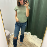 ELAN Light Olive Short Sleeve Crewneck Sweater