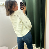 ELAN Off White Open Knit Tie Sleeve Sweater