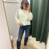ELAN Off White Open Knit Tie Sleeve Sweater