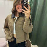 Elan Cocoa Faux Leather Trim Utility Jacket