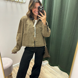 Elan Cocoa Faux Leather Trim Utility Jacket
