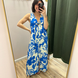 Tropical Bloom Front Tie Maxi Dress