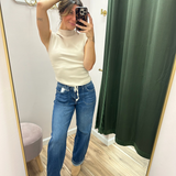 Risen Medium Wash Drawstring Wide Leg Jeans