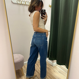 Risen Medium Wash Drawstring Wide Leg Jeans