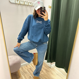 Navy Pink Bow Embroidered Sweatshirt