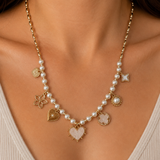 Golden Keepsake Pearl Charm Necklace