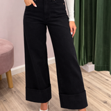 Judy Blue Classic Black Cuffed Wide Leg Jeans
