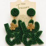 LUCK St. Patrick's Day Felt Back Seed Beaded Message Dangle Earrings