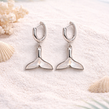 Mermaid Tail Hoop Earrings – Silver Drop Earrings with Mother of Pearl Detail