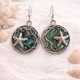 Starfish Accented Abalone Round Dangle Earrings