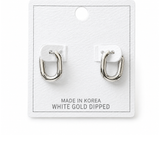 White Gold Dipped Chunky Oval Huggie Hoop Earrings
