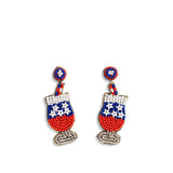 USA Beaded Cocktail Earrings   Red/White/Blue   2.25"
