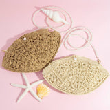 Straw Braided Pearl Beaded Strap Seashell Bag