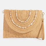 Shell Beaded Accent Paper Woven Envelope Clutch Bag