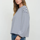 Navy & White Striped Relaxed Long Sleeve Top